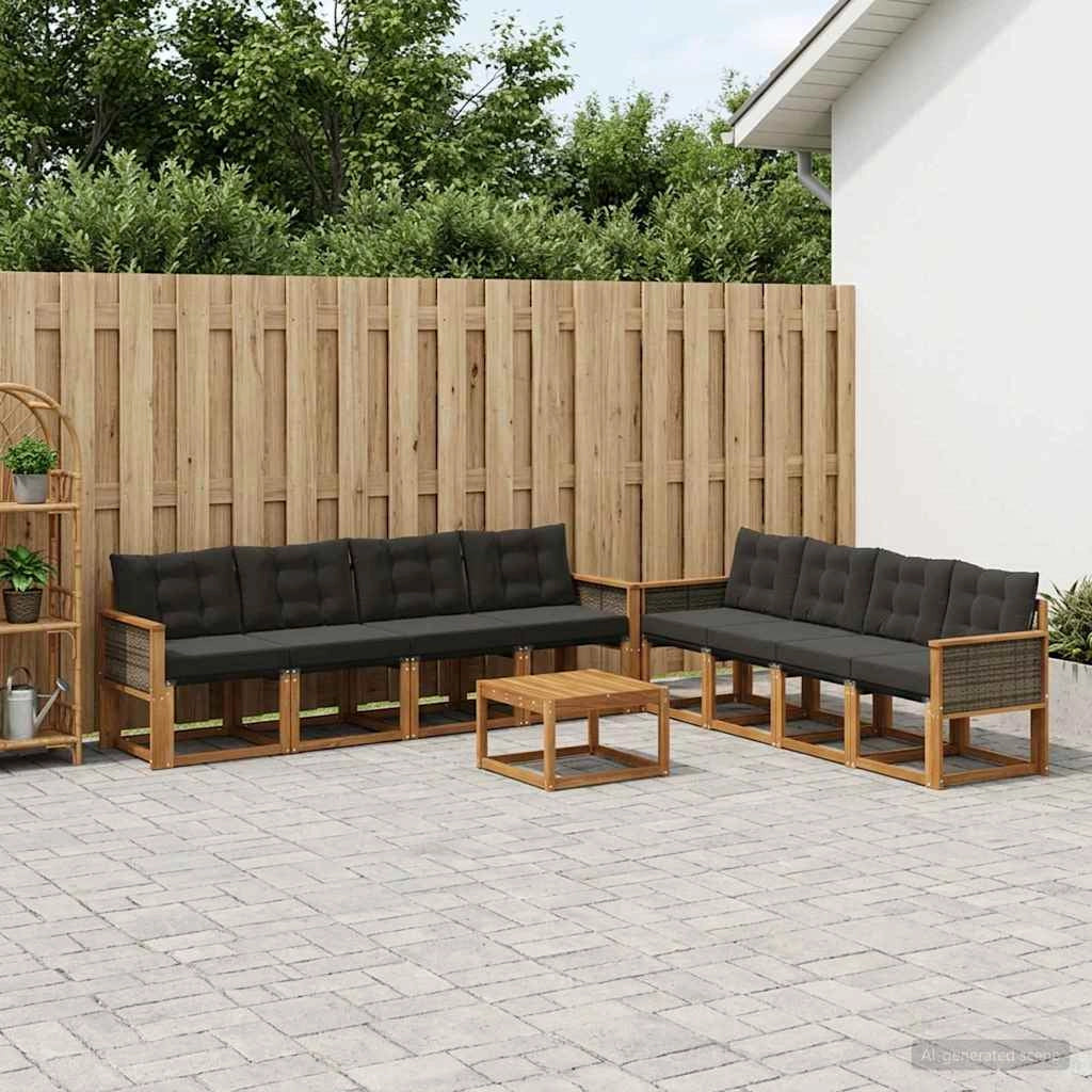 Set di divani da esterno 9 pz Naturale e Nero 3381852