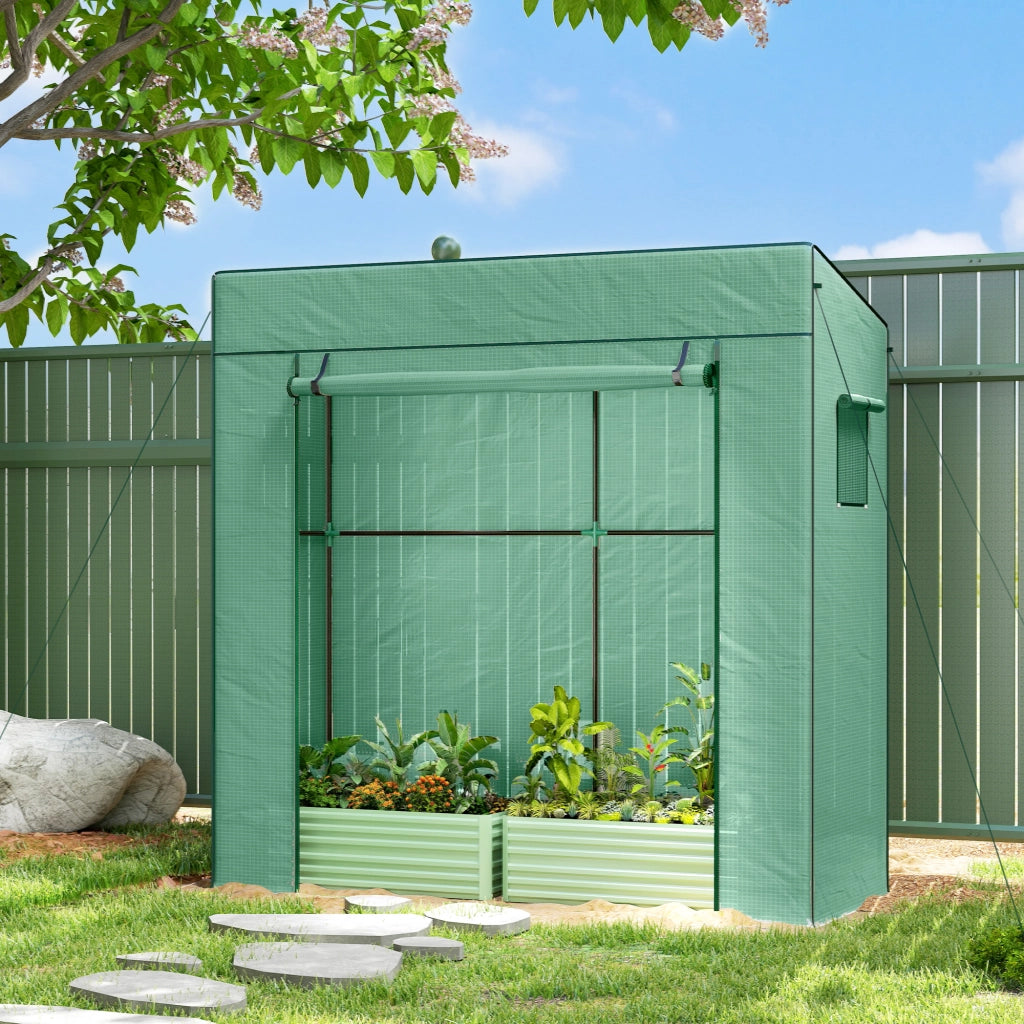 Serra per Piante 196x77x197 cm con 2 Finestre Laterali a Rete e Ingresso Avvolgibile in PE e Acciaio Verde
