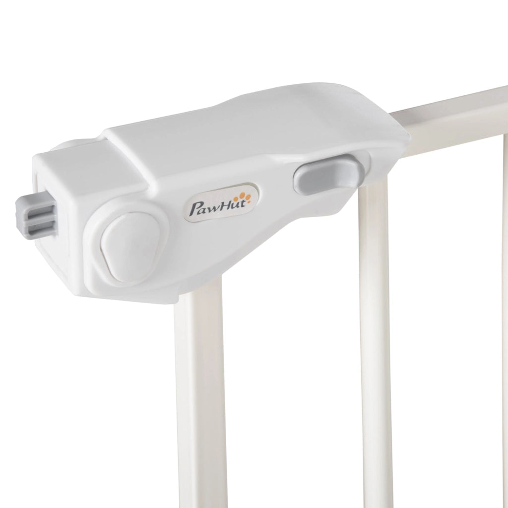Cancelletto di Sicurezza per Animali Domestici 3 Estensioni Regolabile 74-148cm Chiusura Automatica Bianco