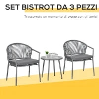 Set da Giardino con 2 Poltrone e Tavolino da Caffè in Rattan PE con Cuscini, Grigio