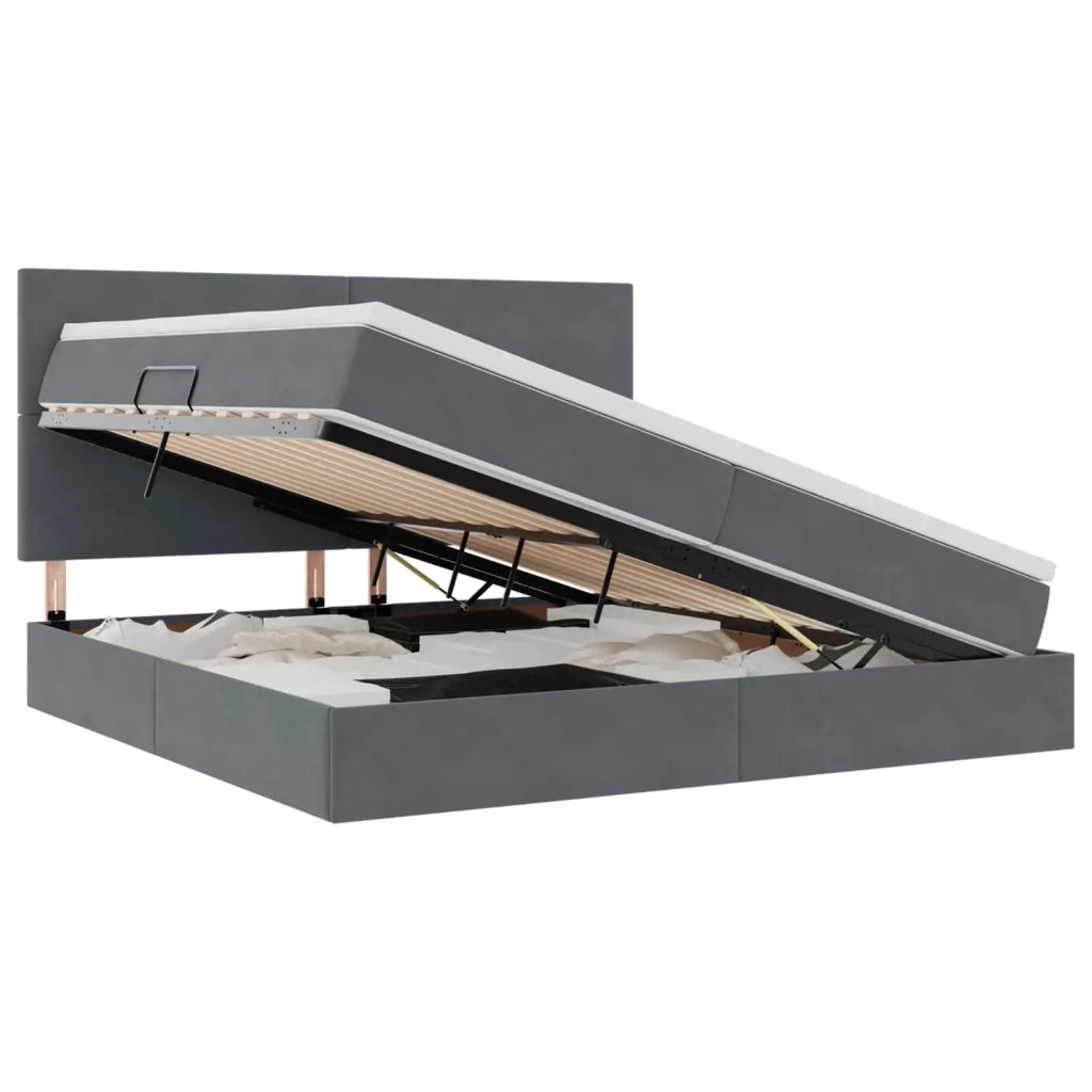Letto con contenitore e materasso Grigio scuro 200 x 200 cm