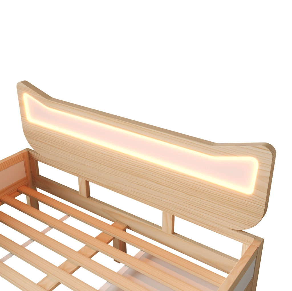 Letto per bambini 140 x 200 cm con testiera a gatto e LED RGB