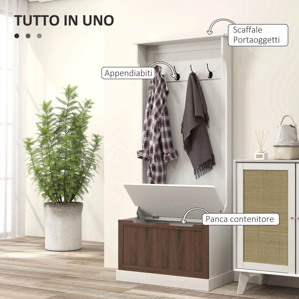 Scarpiera con Appendiabiti e Panca ¨C Zephmum ¨C Bianco, Legno, 71.5x39.5x170 cm