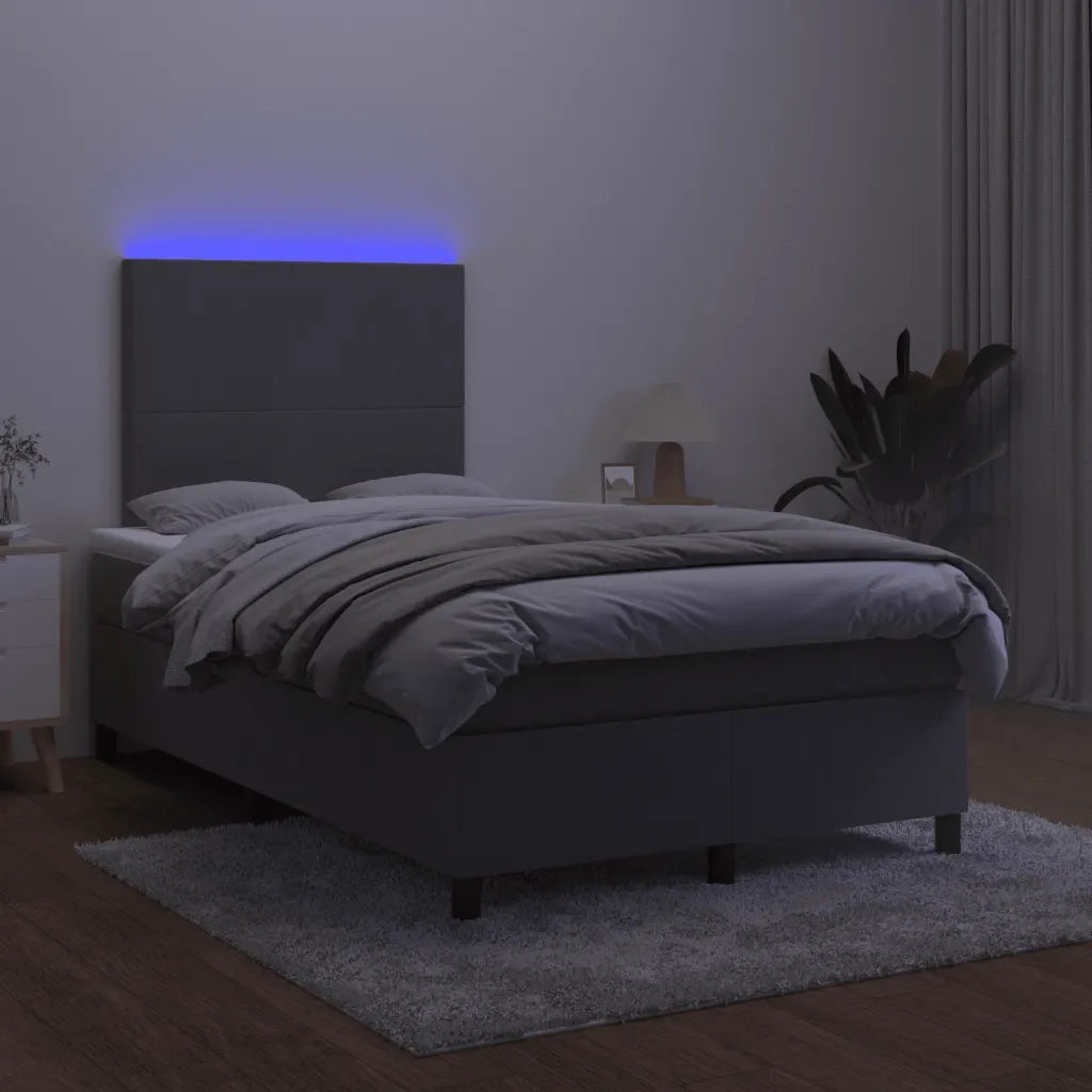 Letto a Molle Materasso e LED Grigio Scuro 120x190cm in Velluto 3270300