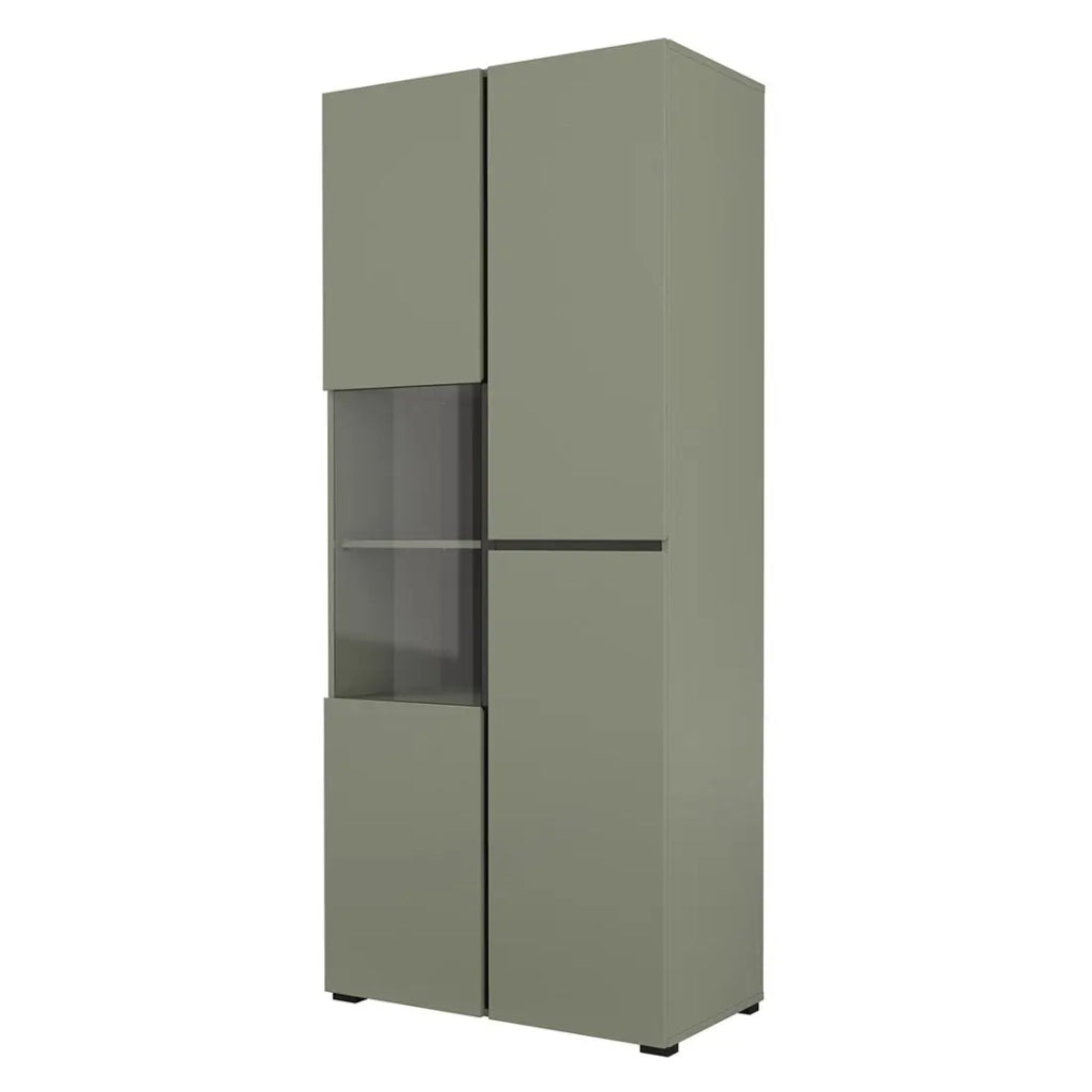 Vetrina alta 2 porte collezione HAVANA con LED integrato. Colori salvia e nero.