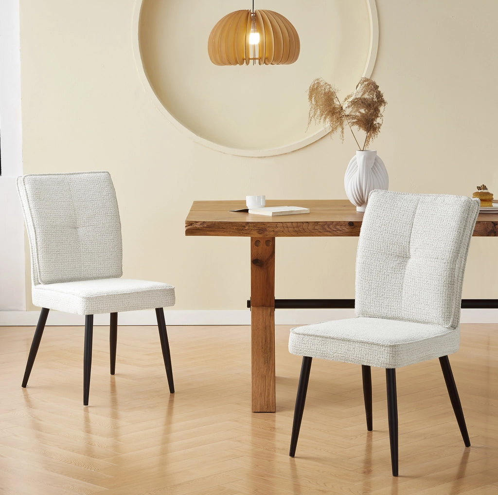 Set di 2 sedie 74x46x60 cm con rivestimento effetto tweed e gambe in metallo crema bianco