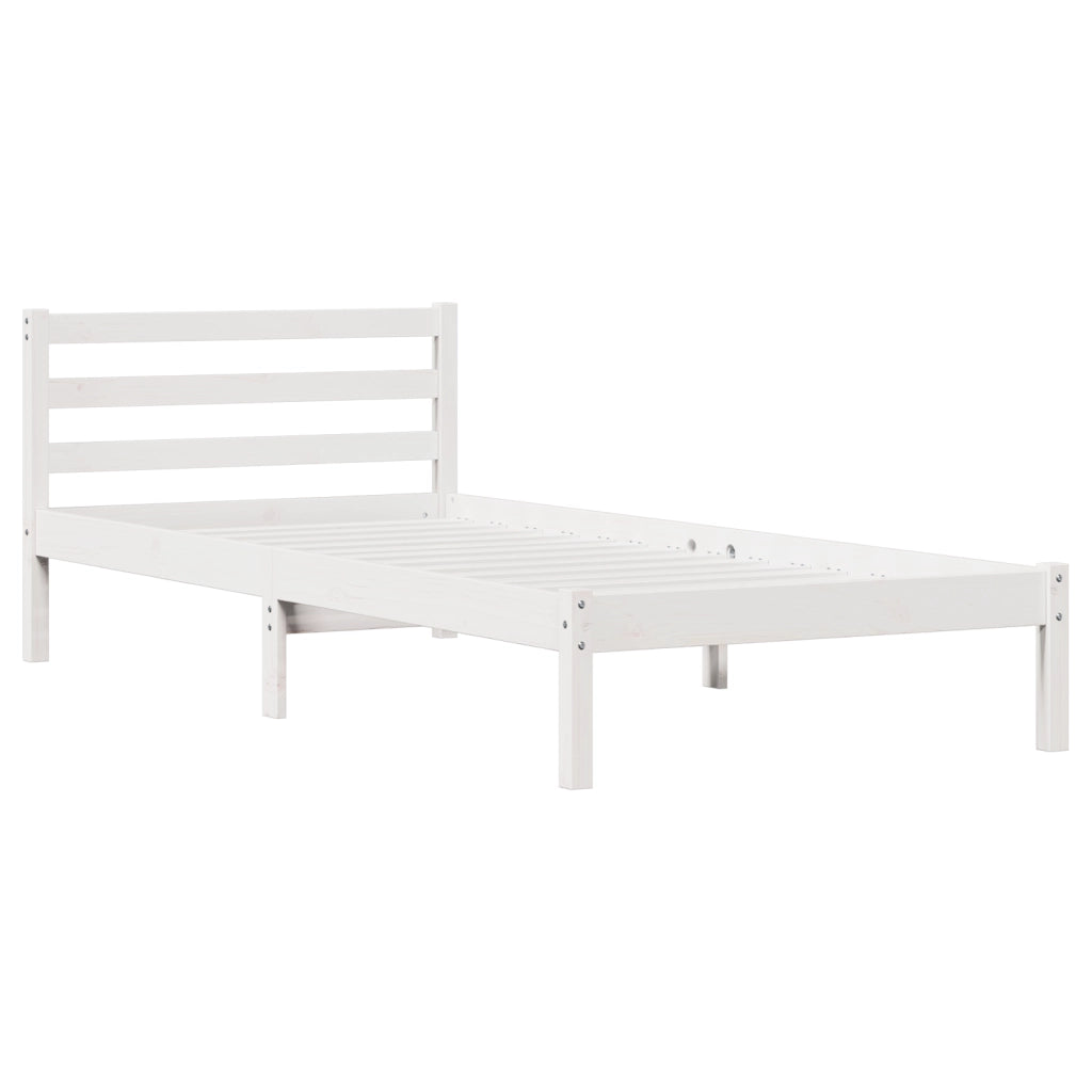 Struttura Letto con Testiera Bianca 90x210 cm in Legno Massello di Pino