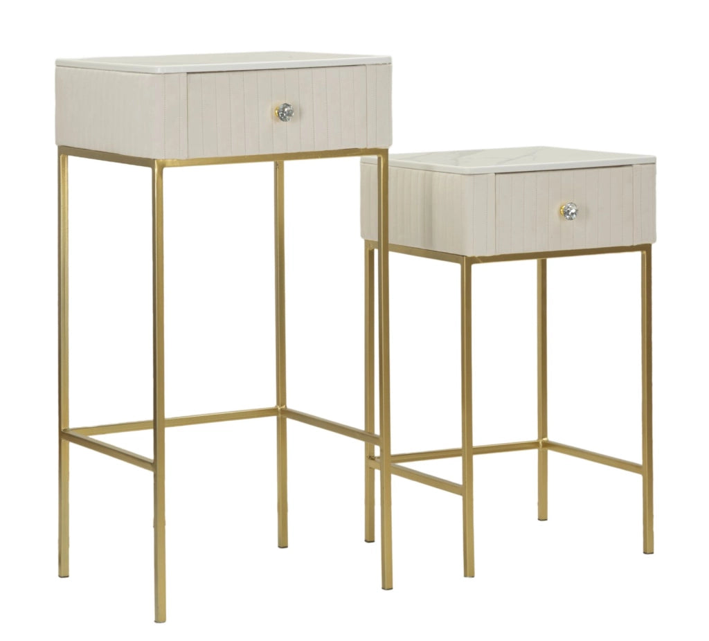 Tavolinetti Alti Wedding Quadrati Set 2 Pz Ø45x90 cm - Ø40x70 cm in Pino e MDF e Metallo