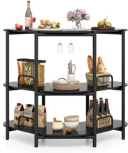 Unità Bar per Liquori, Tavolo Bar Angolare a 3 Ripiani con Portabicchieri da Vino, Altezza Corretta, Paracolpi Metallico Elevato, Scaffale per Vino per Cucina, Sala da Pranzo, Pub (nero)