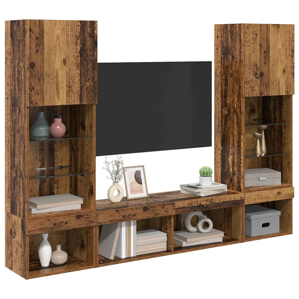 Unità a muro per TV con LED con led 5 pcs Legno vecchio