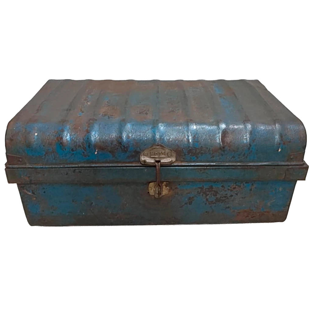 Valigia metallo artigianale blu 67x37x25h cm