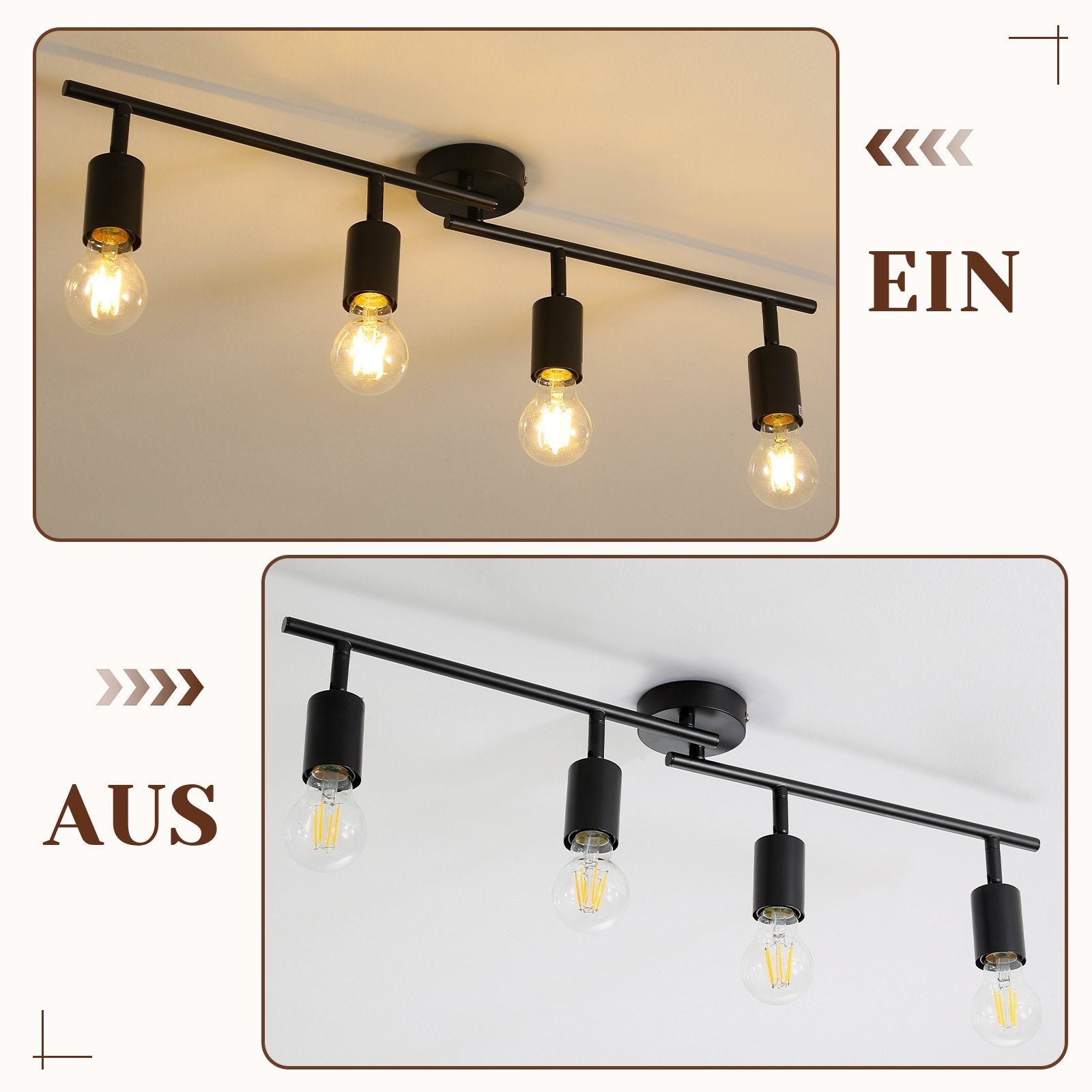 ZMH Faretto da soffitto nero - Lampada da soffitto con faretti E27 orientabili a 350° per camera da letto vintage