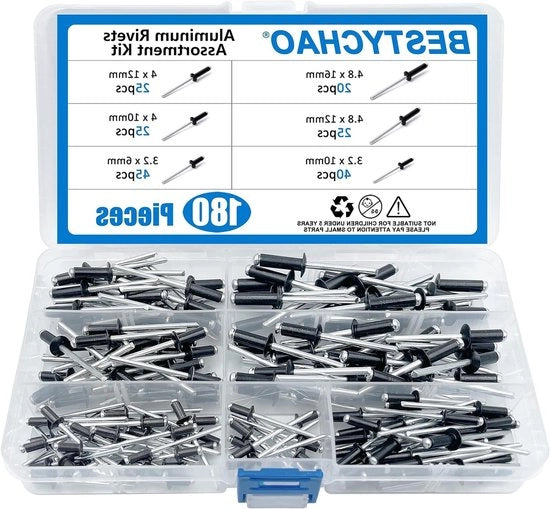 Nagivi Alti Blindklinknagels in Acciaio - Set di Viti - Attacco di Materiali - Inox Idraulico Resistente all'Olio - 180 pezzi 6 cm - Nero