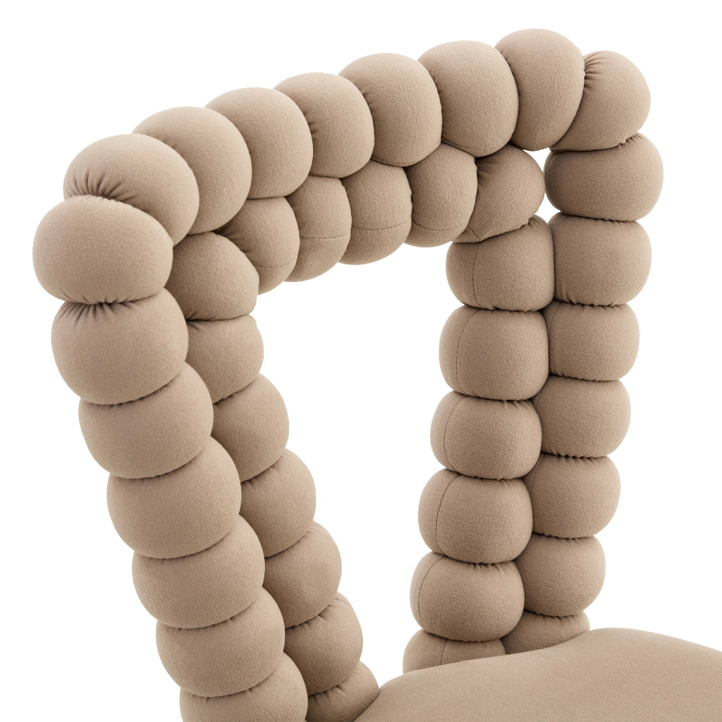 Sedia da Pranzo Set da 2 con Schienale Geometrico Traforato e Gambe in Metallo, in Velluto Cammello