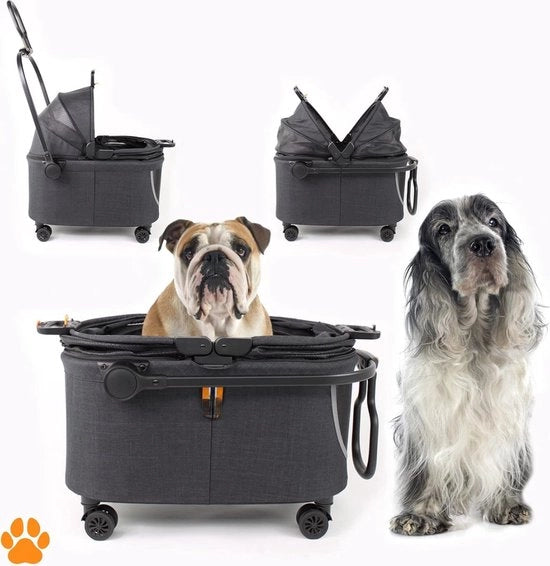 Carrello per animali domestici, adatto per piccoli cani e animali domestici fino a 8 kg, carrello per cani con ruote, resistente alle abrasioni e alle morsicature in poliester e organza in design moderno, 2,8 kg