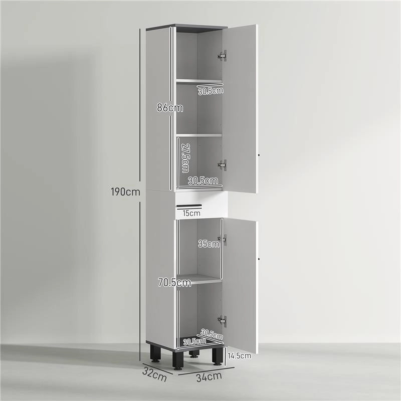 MOBILE COLONNA BAGNO CON 2 ARMADIETTI CON RIPIANI REGOLABILI E CASSETTO 34X32X190 CM BIANCO