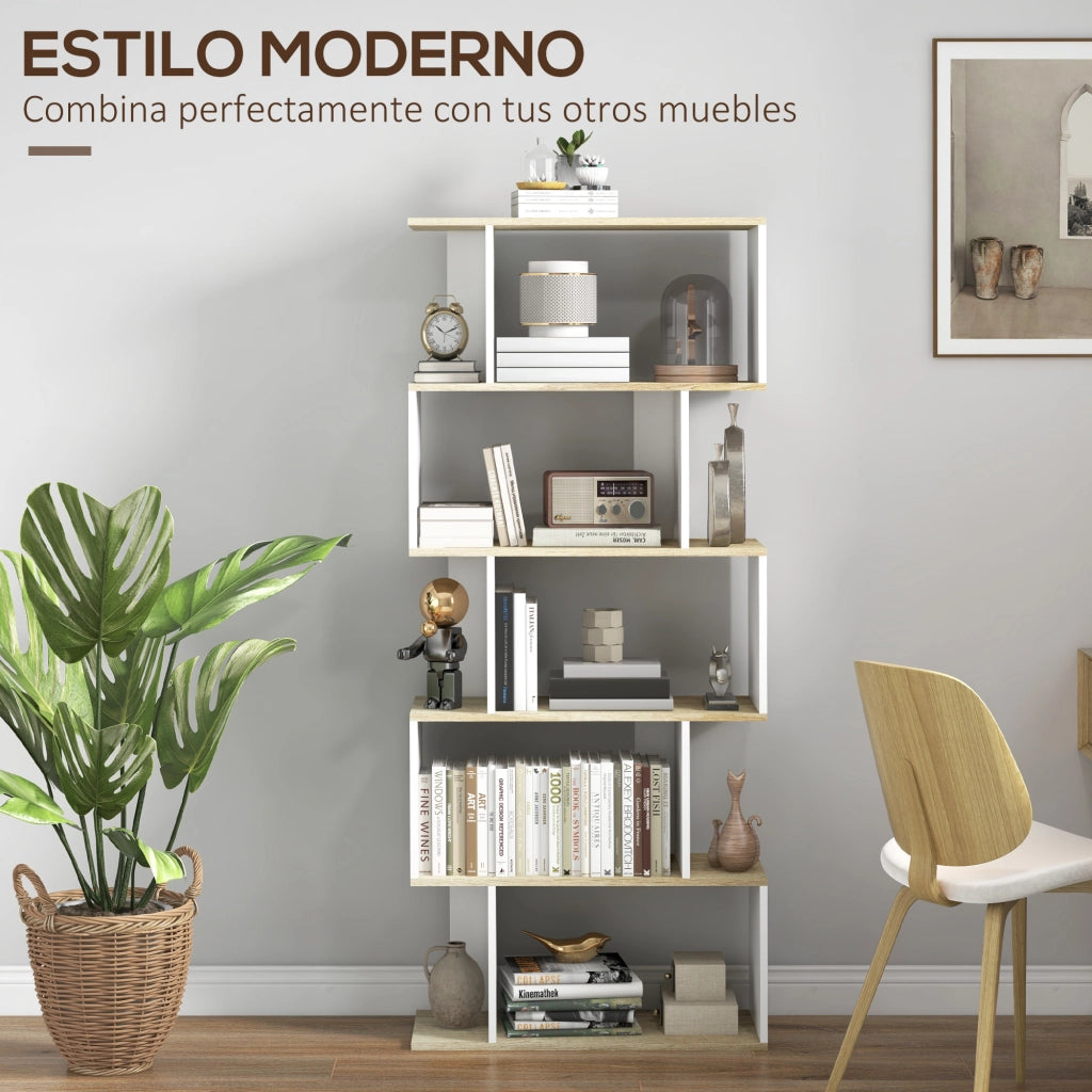 Libreria Stile Nordica con 5 Ripiani Antivuelco ¨C zephmum ¨C Roble e Bianco 70x29.5x163 cm