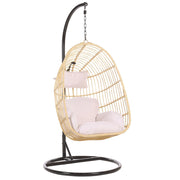 Sedia sospesa poltrona pensile in rattan beige con struttura in metallo a forma di uovo per interni ed esterni Boho