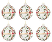 Palline di Natale in Vetro Bianche Fiocco Eleganti Addobbi Albero Decorazioni Diametro: 80 mm