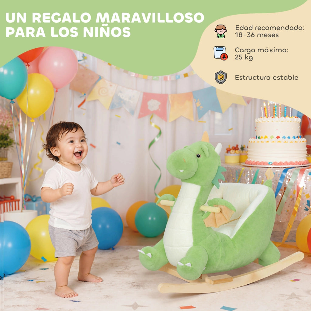 Cavallo a Dondolo per Bambini ¨C Minimal ¨C Verde con Base in Legno e Suono