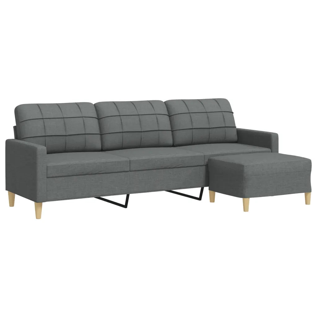 Divano a 3 Posti con Poggiapiedi-Sofa 3 Posti con Poggiapiedi Grigio Scuro 210cm in Tessuto