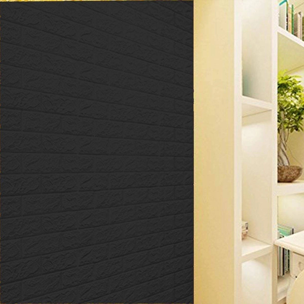Trade Shop - Pannello Spugna 3d Mattoni Colore Nero Adesivo Pareti Sfondo Casa Muri 70x70cm -