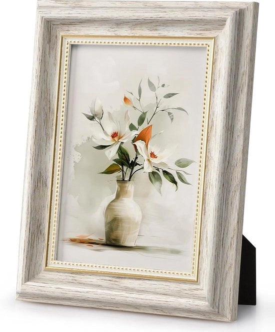 Fotolijst 13 x 18 cm bianco/oro con passepartout - stile vintage antico shabby - da tavolo o da parete - regalo per madre e nonna