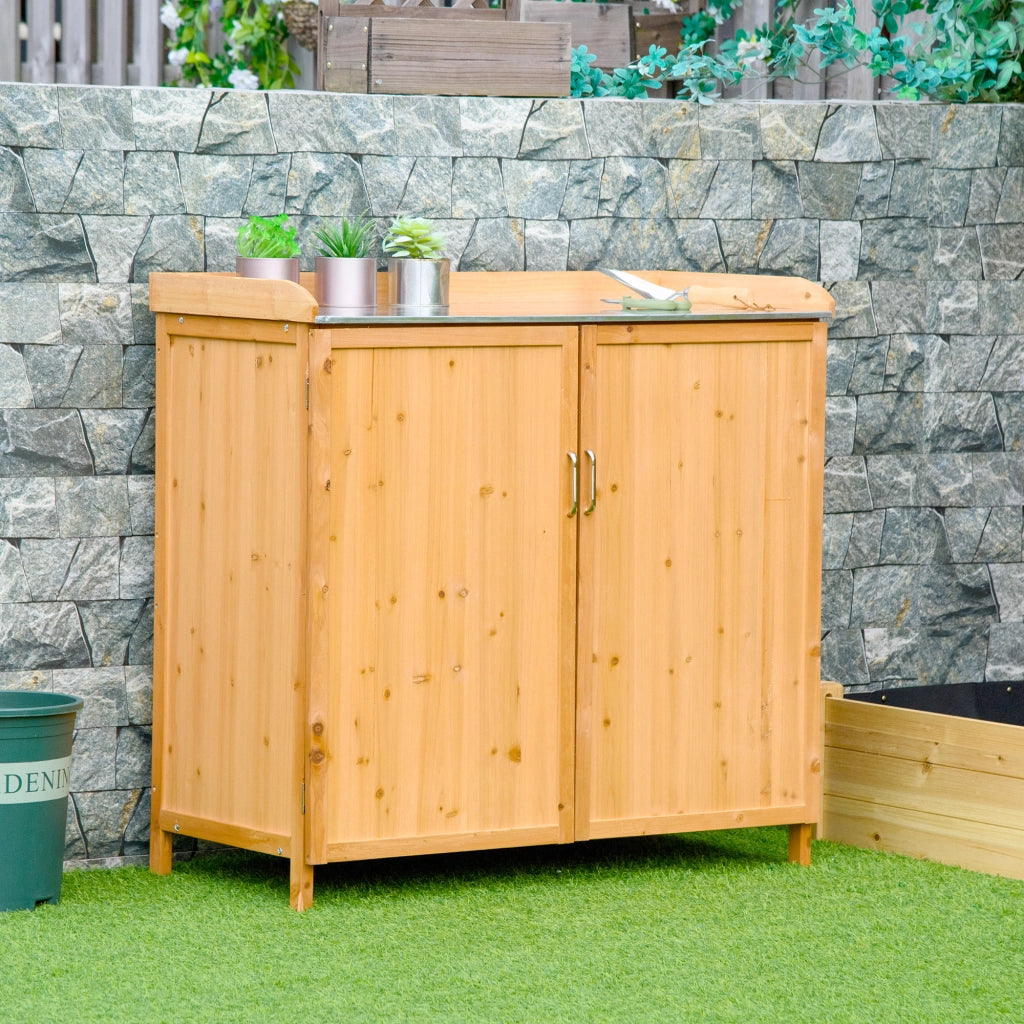 Tavolo da giardinaggio con ripiano e armadio ¨C zephmum ¨C legno di cedro, grigio, 120x60x80