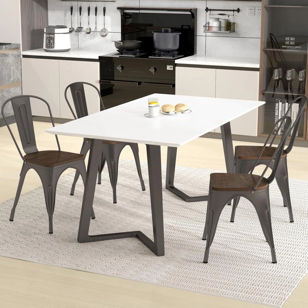 Set di 4 Sedie da Pranzo Impilabili 53 x 44,5 x84 cm, Sedie da Bar con Schienale Alto, Struttura in Legno e Acciaio, Ideale per Balcone, Cortile e Ristorante (Bronzo)