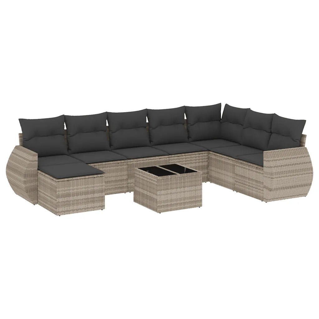 Set Divano da Giardino 9pz con Cuscini Grigio Chiaro Polyrattan