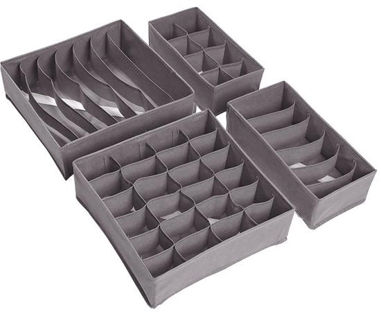 Set di 4 contenitori pieghevoli in tessuto, contenitore per intimo e calze, contenitore per reggisen, calze, mutande e piccoli accessori (grigio)