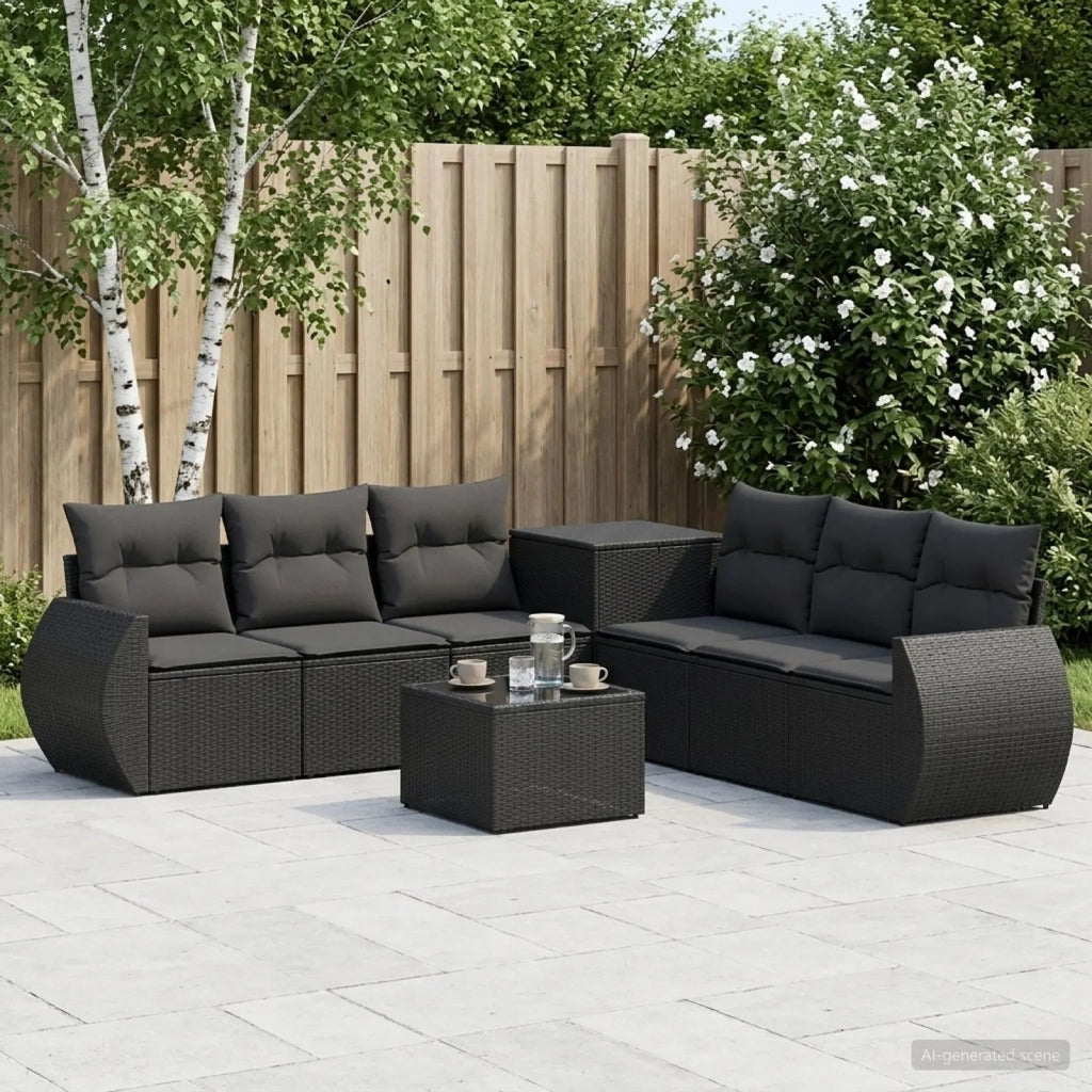 Set di divani 8 pz Nero Rattan sintetico e Acciaio 3448422