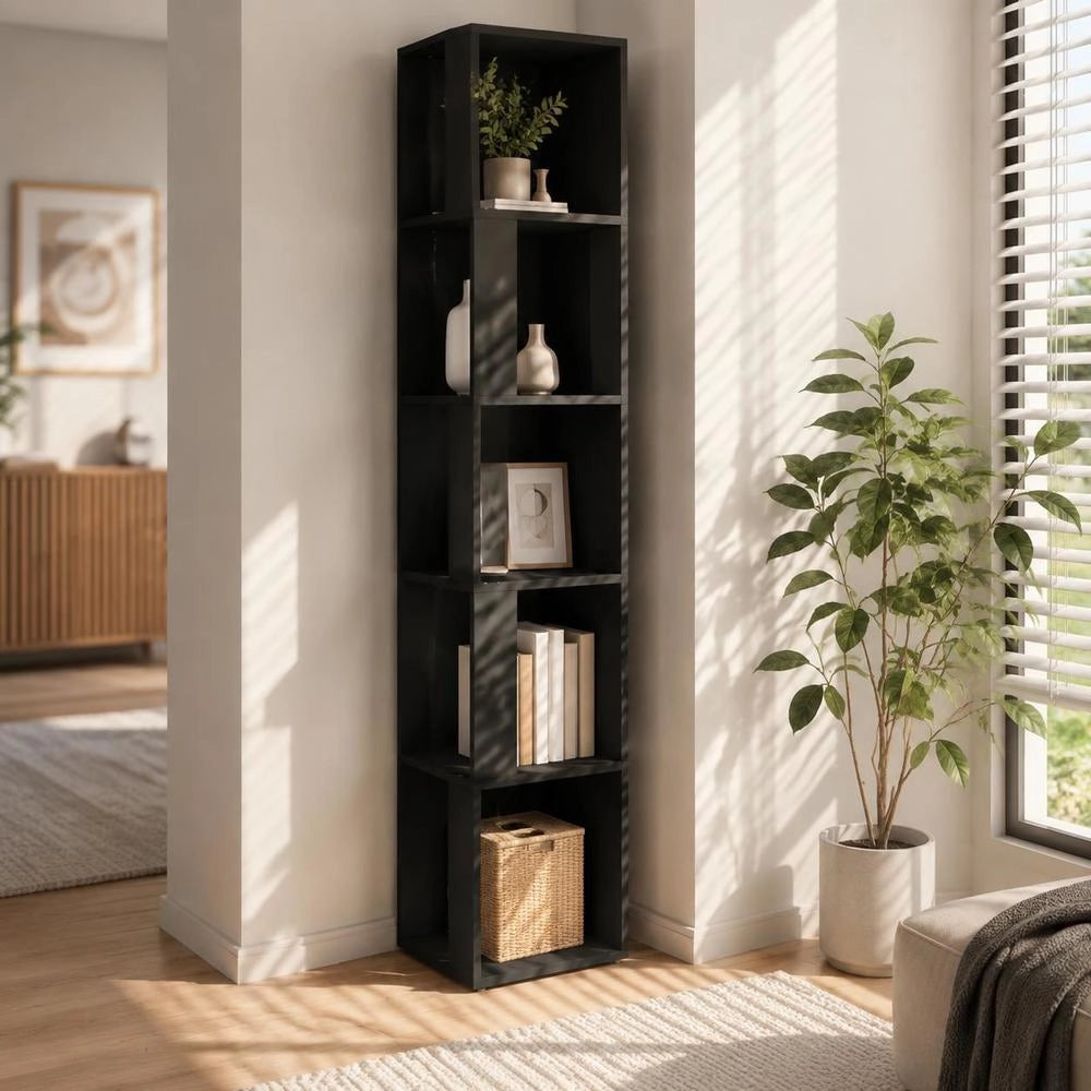 Corner Shelf, Black, 33x33x164.5 Cm, Wood-based Material
