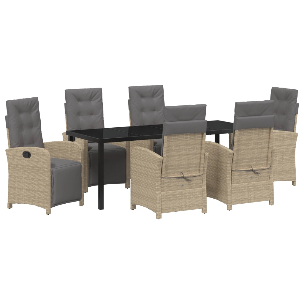 Set da Pranzo Giardino  7 Pezzi con Cuscini Rattan Poliestere Beige