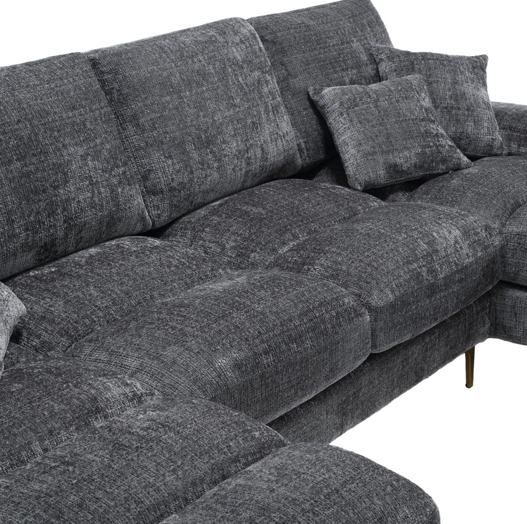 Divano a U 272x136x88 cm con due sedute reclinabili; struttura in legno; chenille grigio