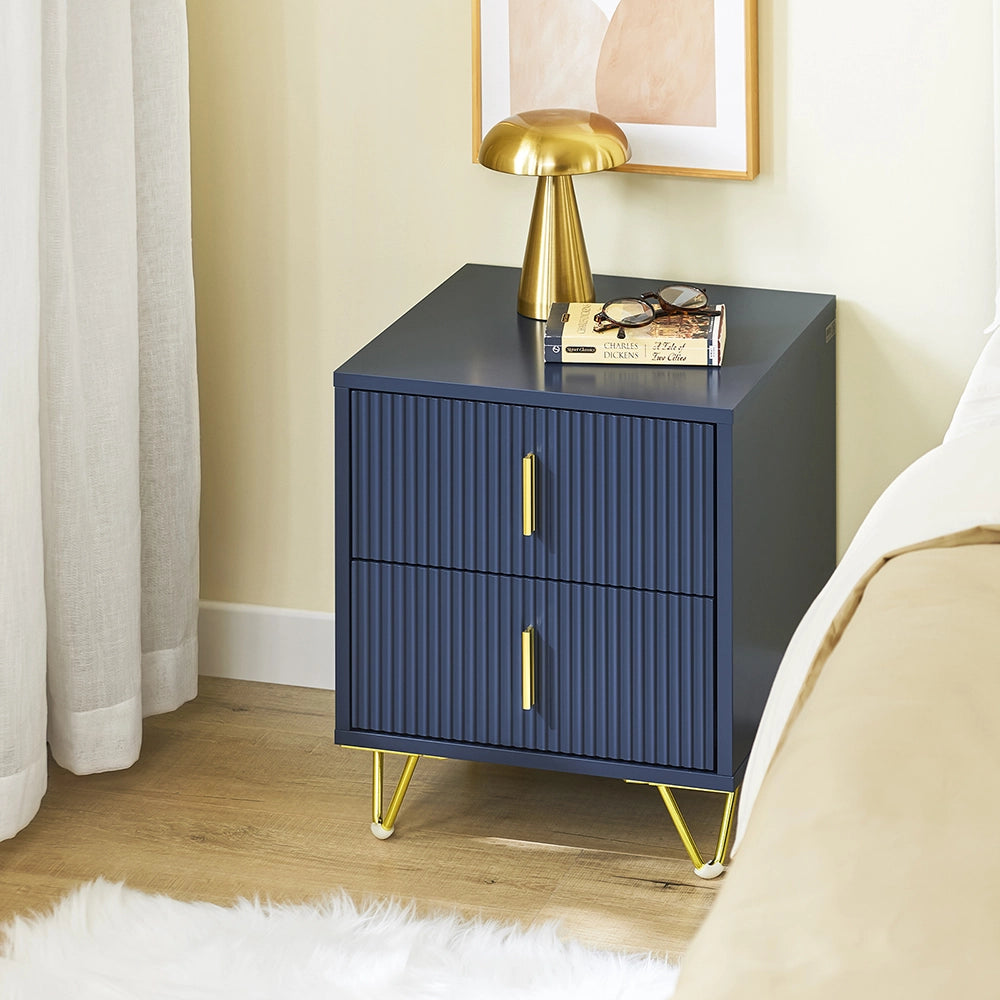 SoBuy Comodino, Comodino con 2 cassetti, Tavolino moderno per camera da letto e soggiorno, Blu L40 x P40 x A47 cm FBT115-B