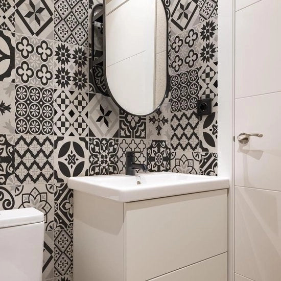 Sticker per Pavimento Bagno Cucina 24 pz 10x10cm - Pavimento Cementizio Resistente all'Acqua a Stile Azulejos Tegole Adesive