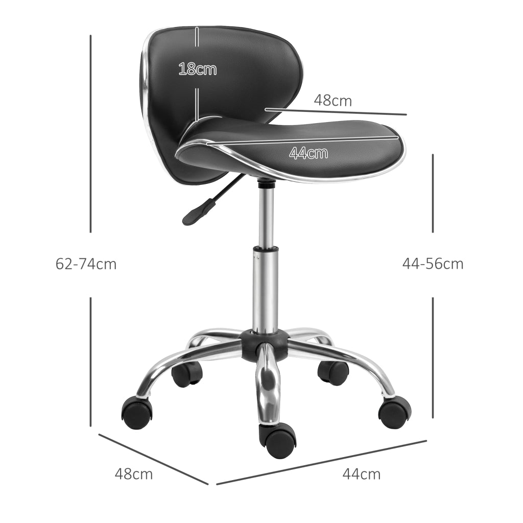 Sgabello da lavoro con rotelle e schienale regolabile 44-56 cm ¨C zephmum ¨C nero
