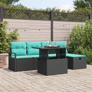Set Divano da Giardino con cuscino 6 pcs Nero Poly Rattan