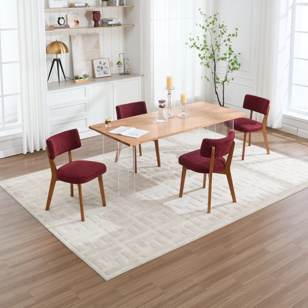 Chaise da pranzo in legno massiccio con seduta imbottita e schienale ergonomico bordeaux 54,5 × 47 × 77 cm
