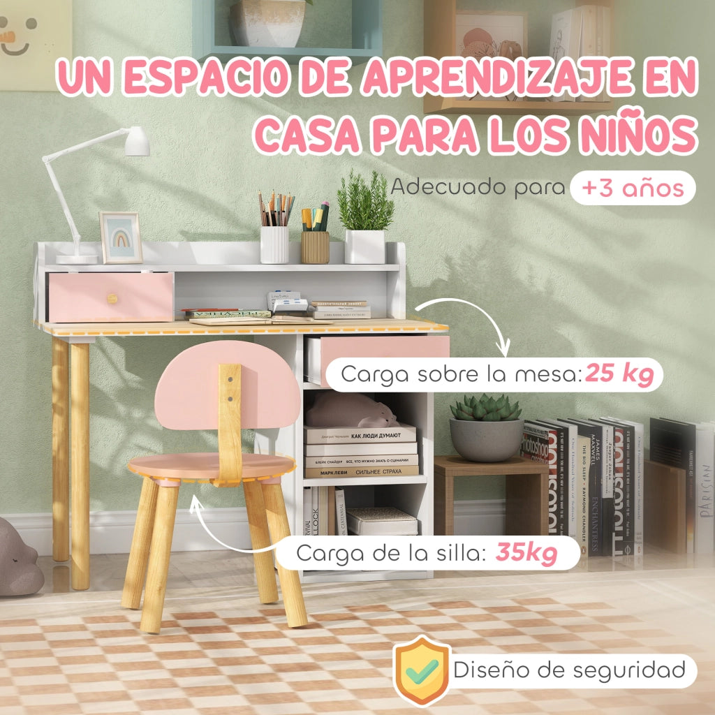 Scrivania per Bambini con Sedia e Cassetti ¨C ZephMum ¨C Rosa e Bianco
