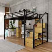 Letto a soppalco nero con scrivania, armadio, scala contenitore e USB