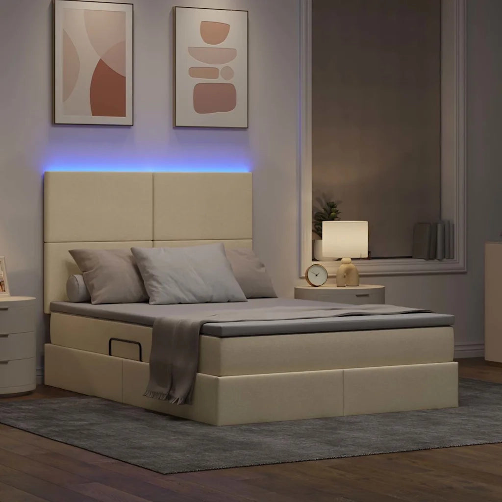 Letto con contenitore LED e materasso Crema 140 x 200 cm