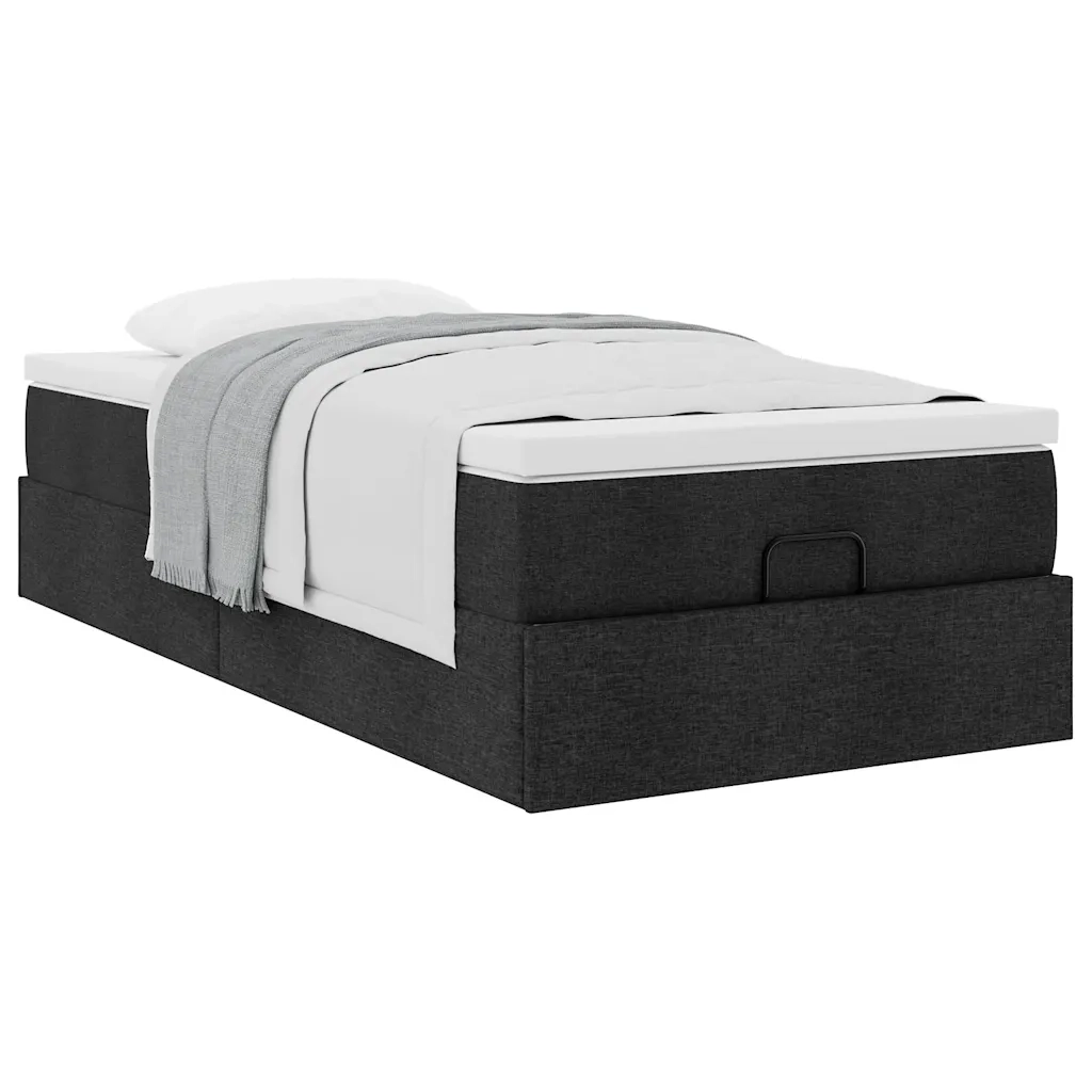 Struttura Letto Pouf con Materasso-Giroletto con materasso Nero 80x200 cm in Tessuto