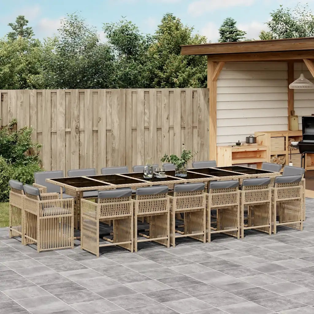 Set Pranzo da Giardino 17 pz con Cuscini Beige Misto Polyrattan