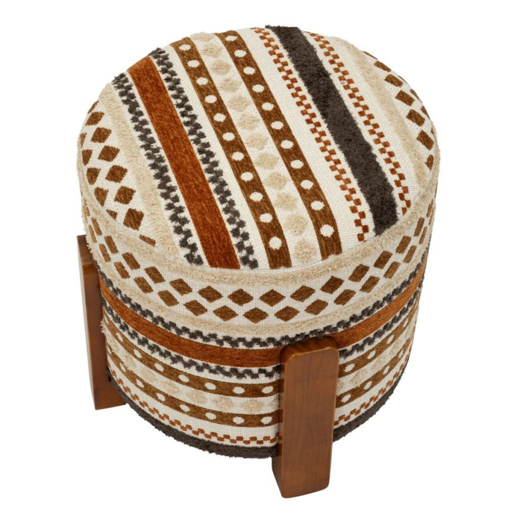 Pouf etnico con fantasia nei toni del marrone e beige
