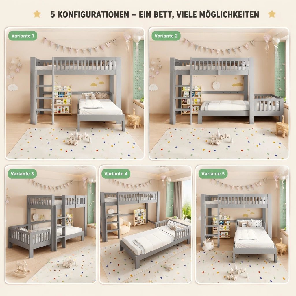 Letto a castello modulare con letto singolo 90x200 cm in legno; grigio