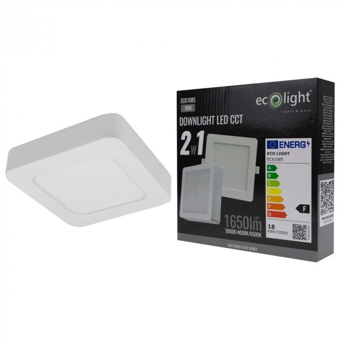 Plafoniera LED quadrata 18W CCT 2in1 bianca Ecolight