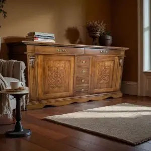 Credenzone madia Alberta in legno 2 ante noce Bassano 6 cassetti con rilievo
