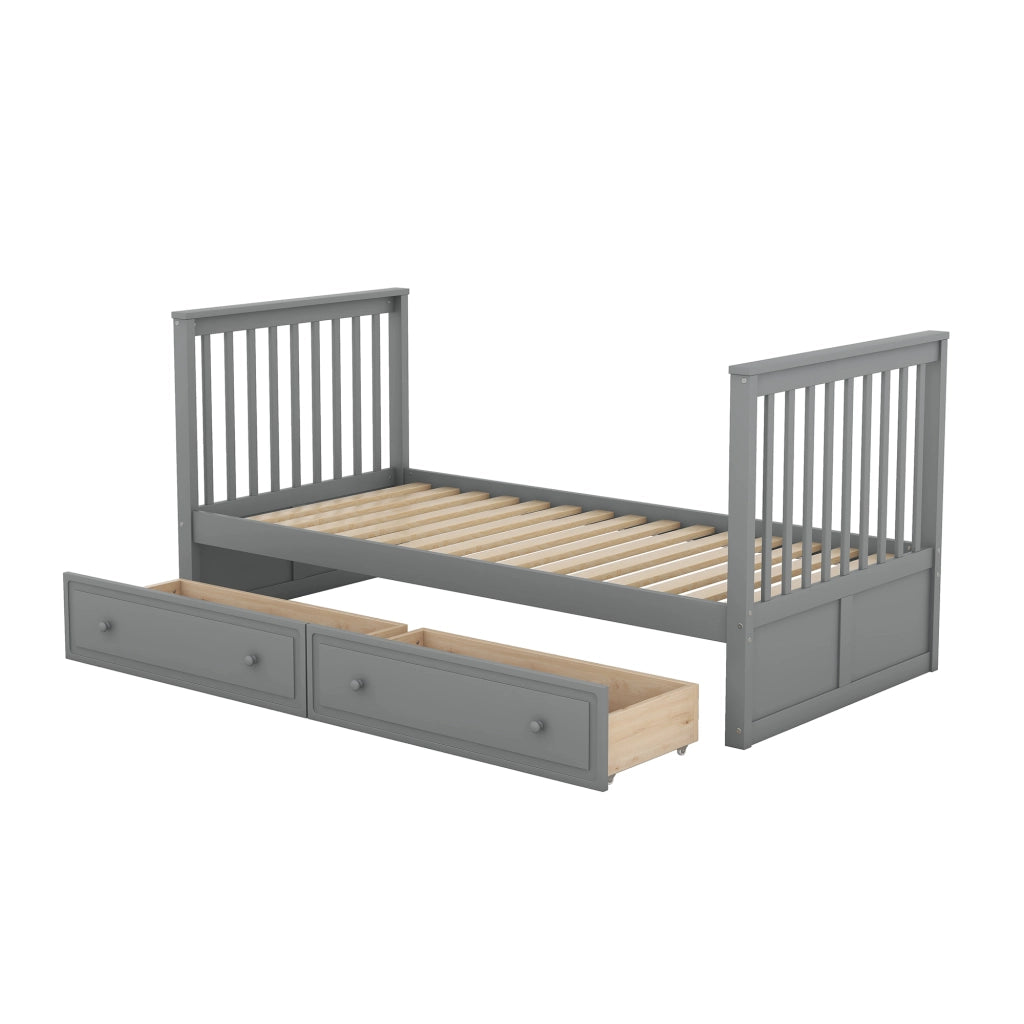 LETTO a castello convertibile 90x200 cm in pino grigio con 2 cassetti
